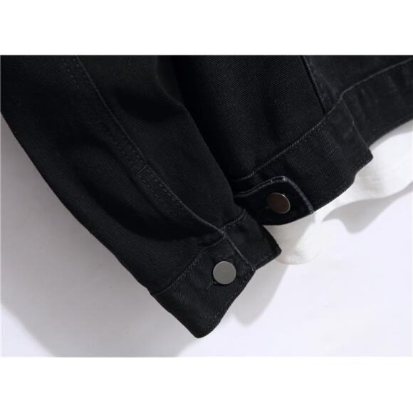 Men's Denim Jacket, Stretch Slim Fit Jean Jacket, Black - Picture 6 of 8